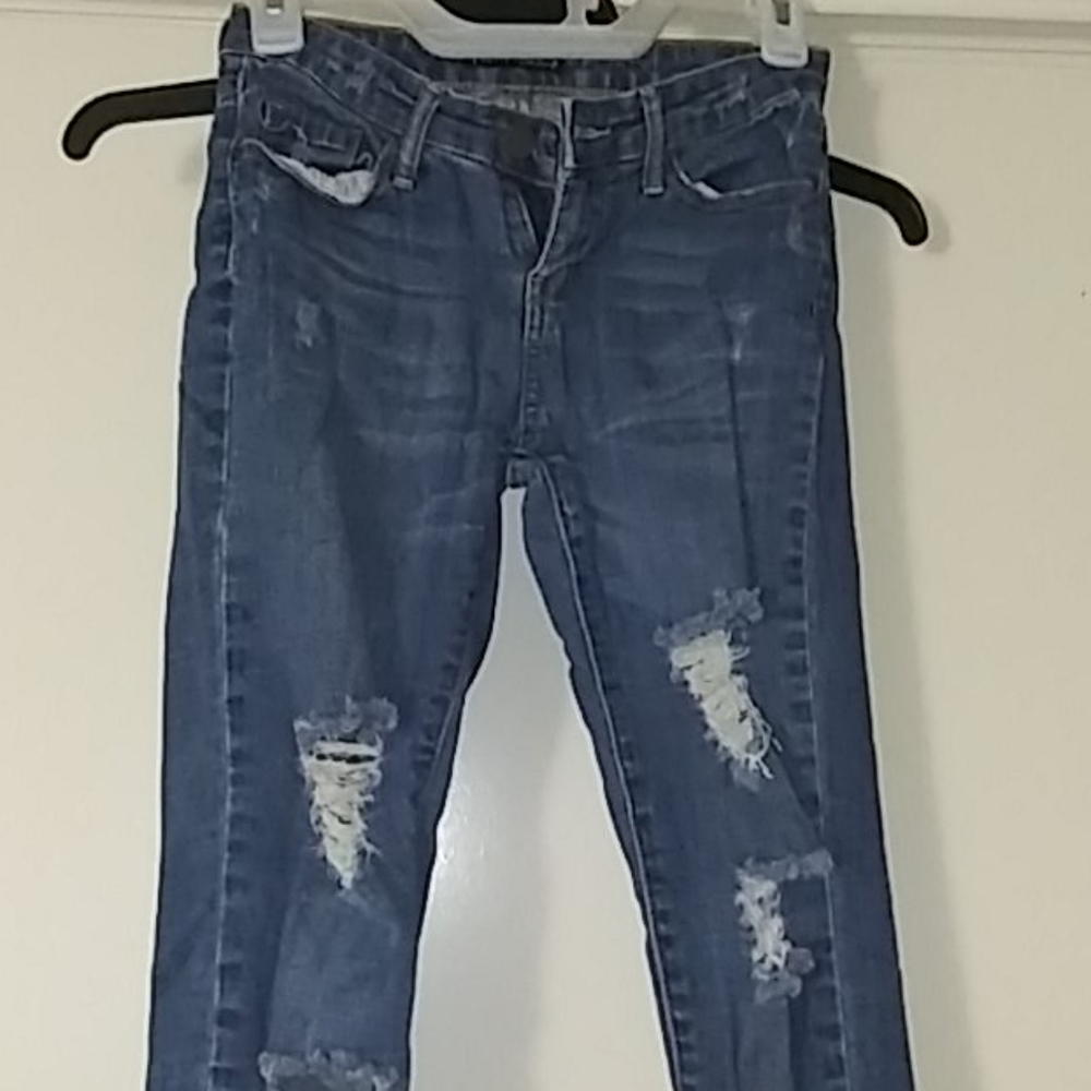 Low Rise Blue Distressed Jeans - Picture 3 of 5